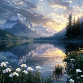 Tranquil Mountain Lake and Floral Landscape