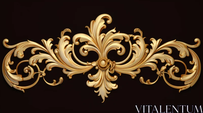 Ornate Gold Leaf Decoration on Black Background AI Image