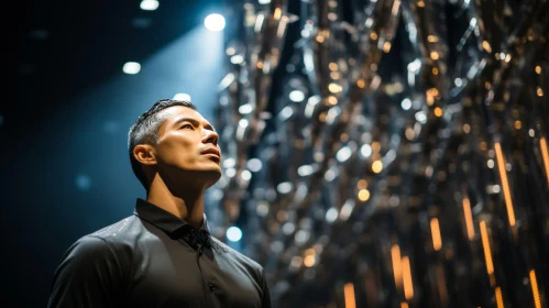 Ronaldo on Stage under Chandelier Light - A Moment of Intensity