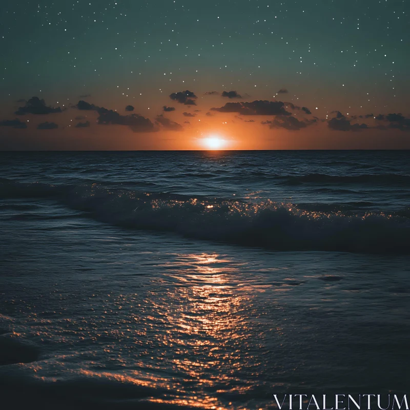 Evening Seascape with Sunset and Stars AI Image