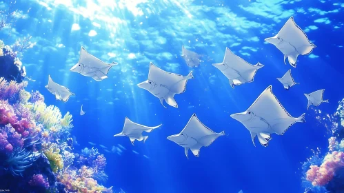 Serene Underwater Scene with Manta Rays