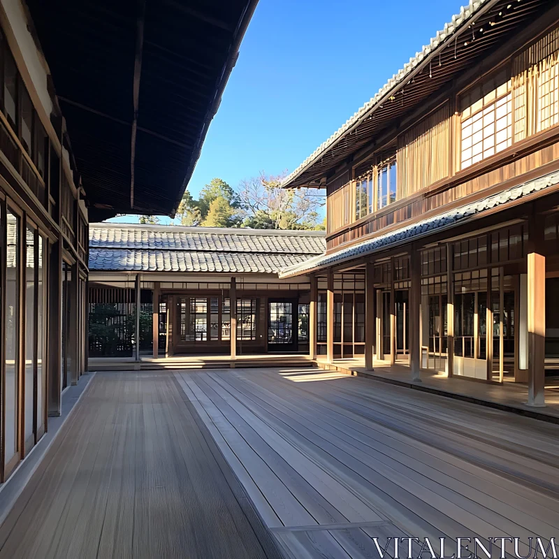 Japanese Wooden Courtyard Architecture AI Image