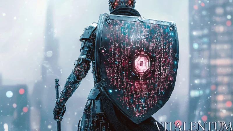 AI ART Futuristic Knight with Data Shield