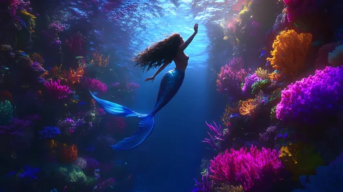 Underwater Mermaid with Coral Reef