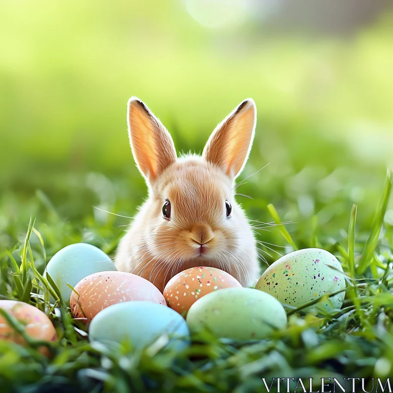 Easter Bunny with Colorful Eggs AI Image