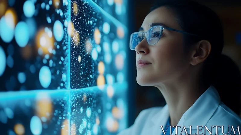 AI ART Woman Scientist Examining Futuristic Data