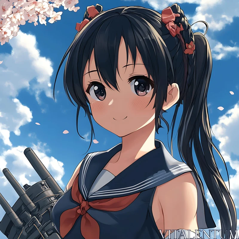 Anime Girl Amidst Cherry Blossoms AI Image