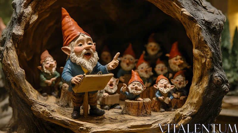 AI ART Gnome Choir in a Tree Stump