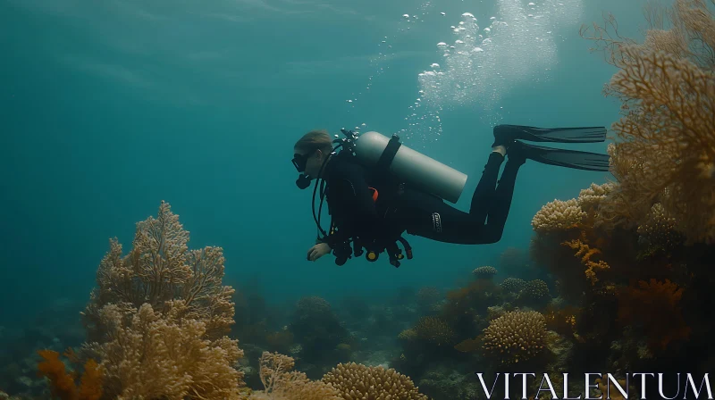 AI ART Scuba Diver Swimming in Coral Garden