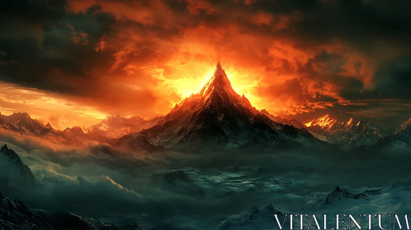 AI ART Epic Mountain Landscape with Glowing Peak