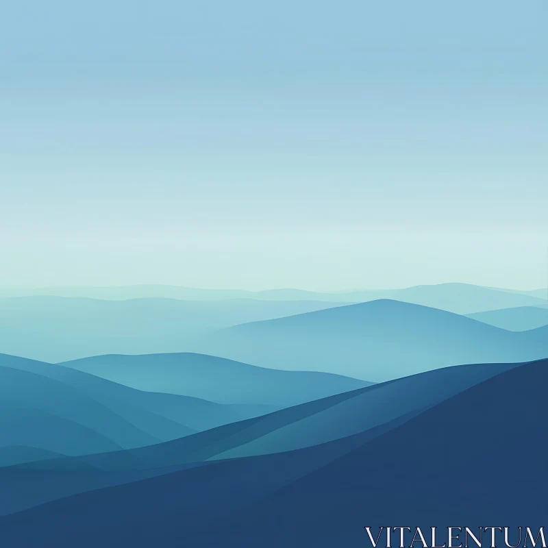 AI ART Layered Blue Mountain Serenity