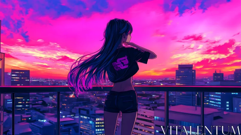 Girl on Balcony Watching Sunset AI Image