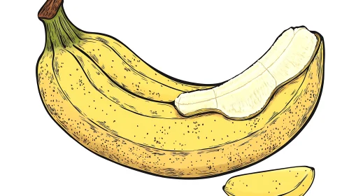 Vivid Banana Illustration with Slice
