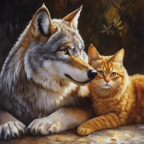Unlikely Friends: Wolf and Cat
