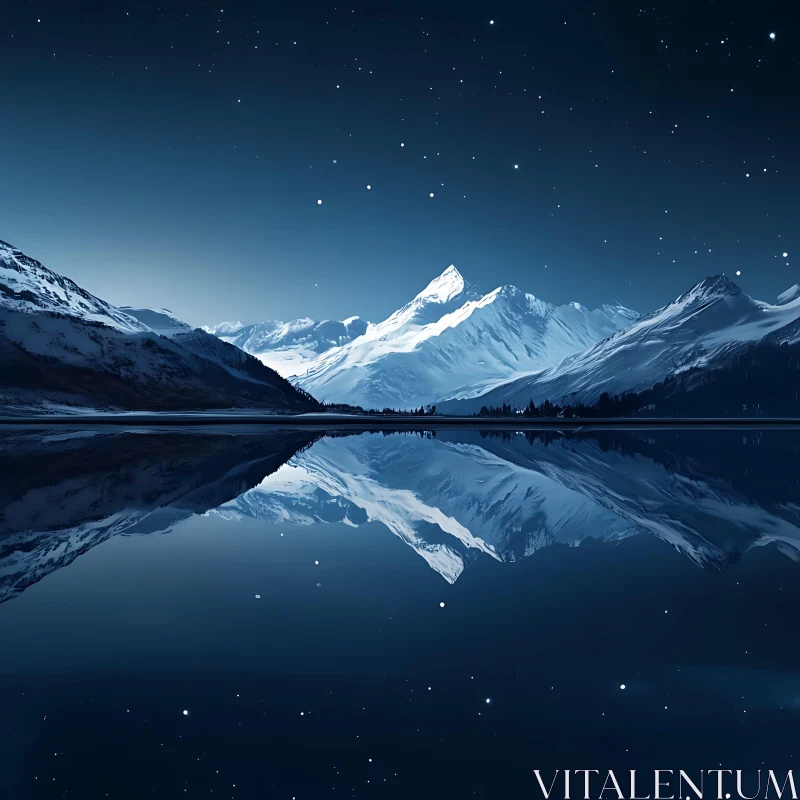 AI ART Starlit Mountain Reflection