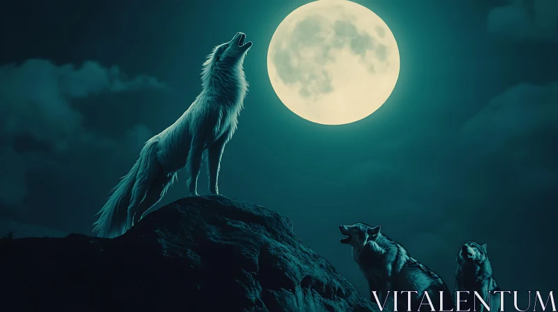 Lunar Wolves Serenade AI Image