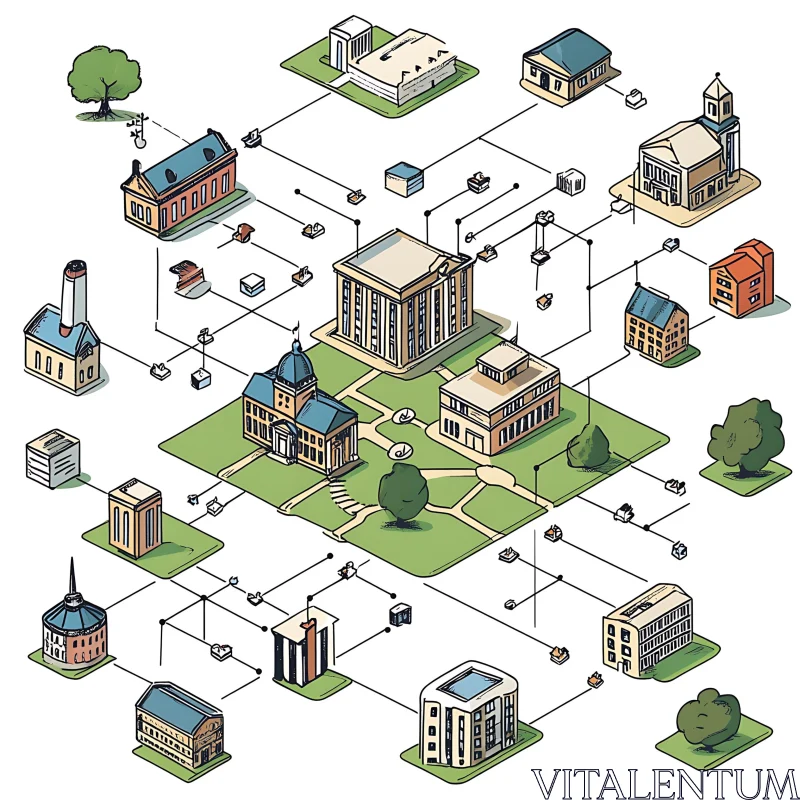 Interconnected Urban Buildings Isometric Art AI Image