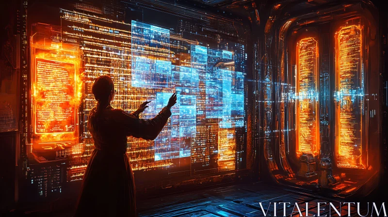 AI ART Woman Interacting with Virtual Reality Data