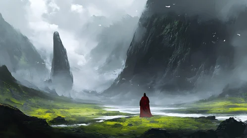 Red Cloak in Misty Mountains