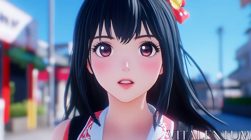 Anime Girl with Large Eyes in Urban Setting AI Image