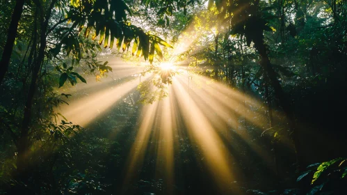 Golden Sunlight in Lush Forest