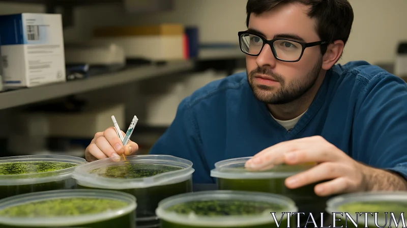 Lab Research with Green Algae Samples AI Image