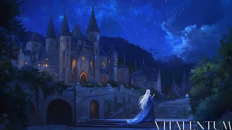 Woman in front of the Castle AI Image