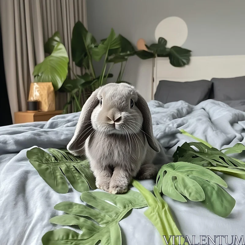 Peaceful Rabbit with Greenery AI Image