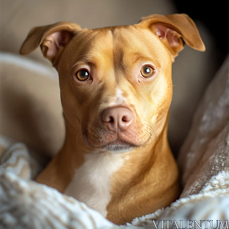 Light-Brown Dog Portrait on Soft Blanket AI Image