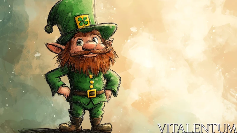 Cartoon Leprechaun with Clover AI Image