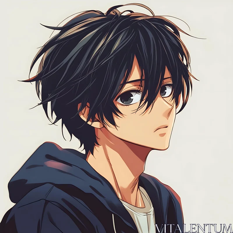 AI ART Melancholic Anime Boy Character Illustration