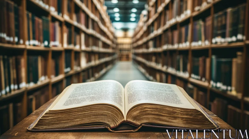 AI ART Old Book on Wooden Table in Library