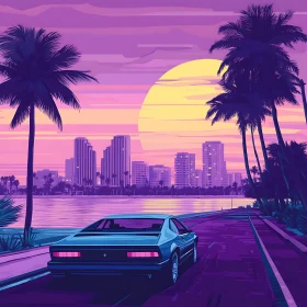 Synthwave Cityscape Car