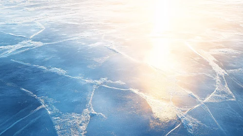 Frozen Landscape with Sunlit Ice Cracks