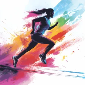 Energetic Female Runner Illustration with Vibrant Colors