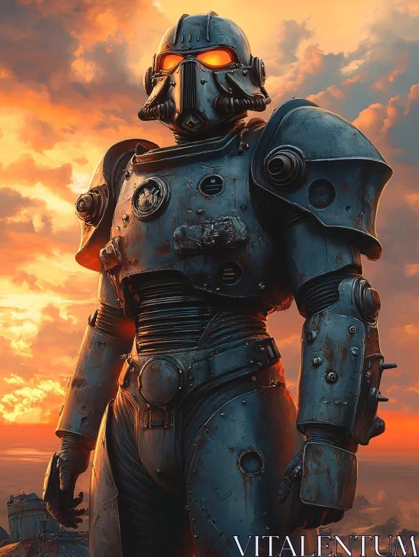 AI ART Cyborg Warrior in Sunset Glow