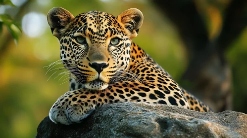 Resting Leopard on Rock