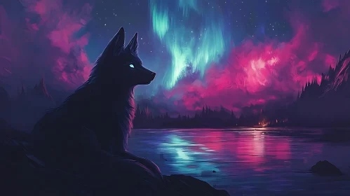 Aurora Wolf Night Scene