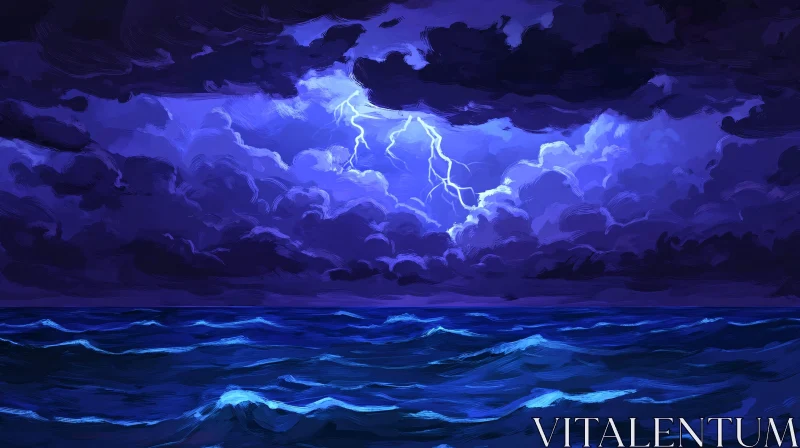 Night Sea Storm Art AI Image