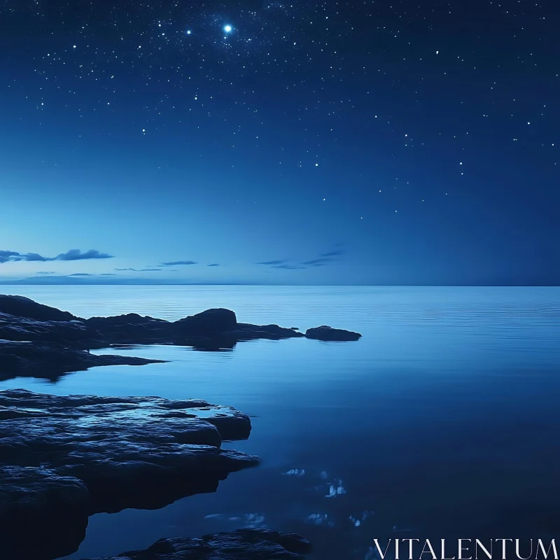 Night Seascape with Starry Sky AI Image