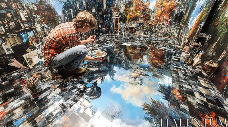AI ART Painter in a painted room