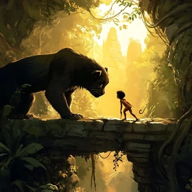 Boy and Panther in the Jungle