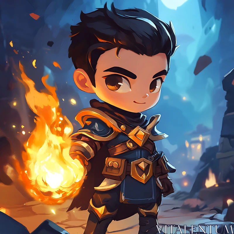 Chibi Character Wielding Fireball AI Image