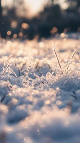 Snowy Field with Grass and Bokeh Highlights