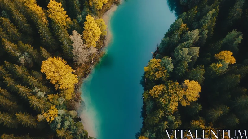 AI ART Tranquil Autumn Lake and Forest Aerial View