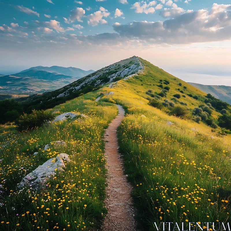 Scenic Mountain Trail in Bloom AI Image