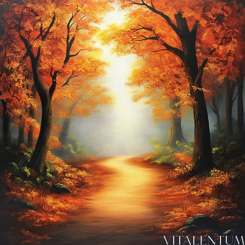 AI ART Ethereal Autumn Woods and Sunlit Path