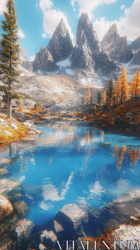 Majestic Peaks Reflecting in Tranquil Lake AI Image