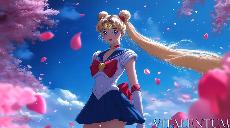 Sailor Scout with Cherry Blossoms AI Image