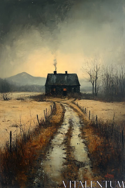 AI ART Desolate Cabin in the Mist